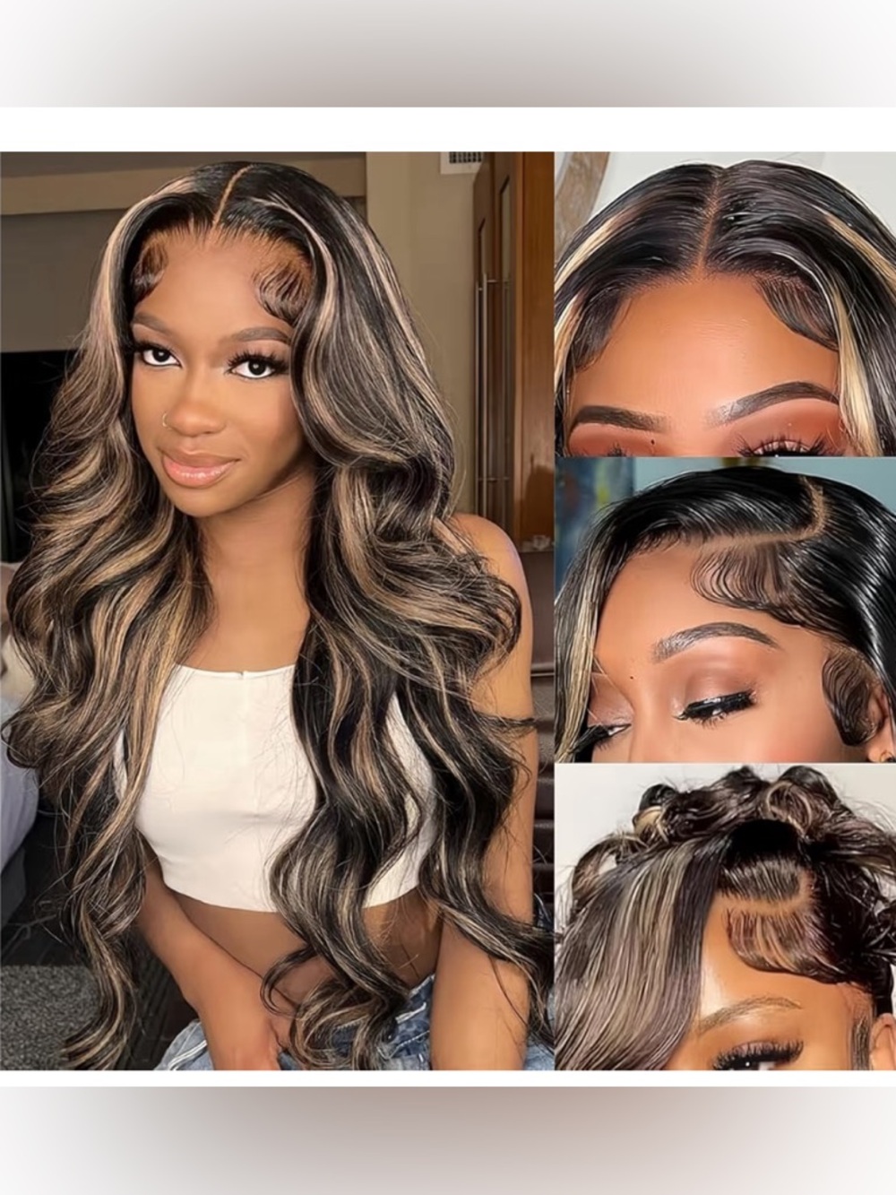 30" 1B/27 Ombre Body Wave Human Hair Wig, 13x4 HD Lace
